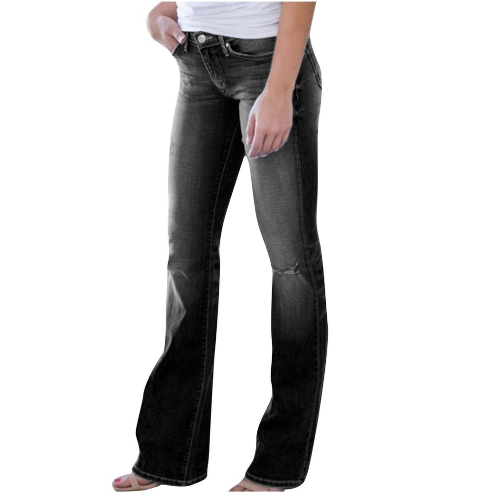 Women's Mid-Rise Bootcut Jeans Juniors Butt Lift Push Up Mid Waist Boot Leg Jeans Stretch Curvy Slims Denim Trousers