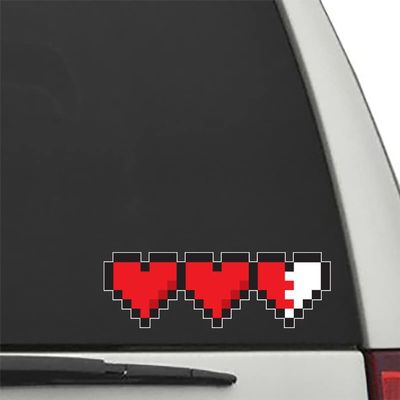 8 Bit Hearts Two Full One Half Vinyl Decal 6" Nerd Geek Video Game Sticker