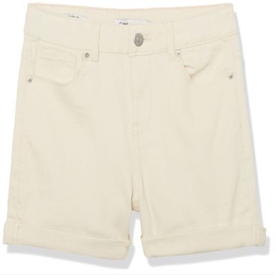 Calvin Klein Girls' Jean Shorts, Stretch Denim, Boyfriend Fit, Mid to High Rise, Seed Pearl/Cuff, 12
