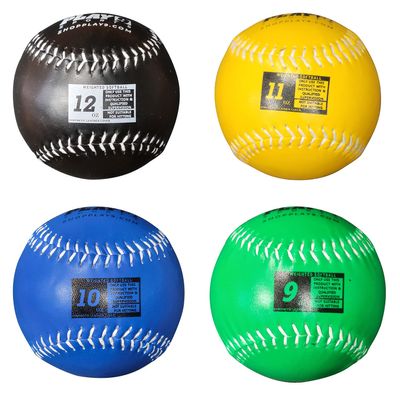 Play 9 Weighted Softballs for Pitching (Leather Set of 4) Size of Softballs