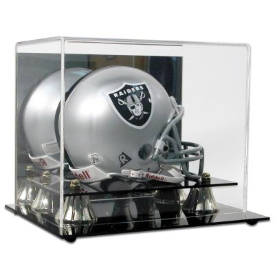 Collection Supplies Deluxe Acrylic Mini Helmet Display Holder | Mini Football Helmet Display Case with Mirrored Back & Gold Risers to Protect The Helmet | Clear UV Protection | No Assembly Required