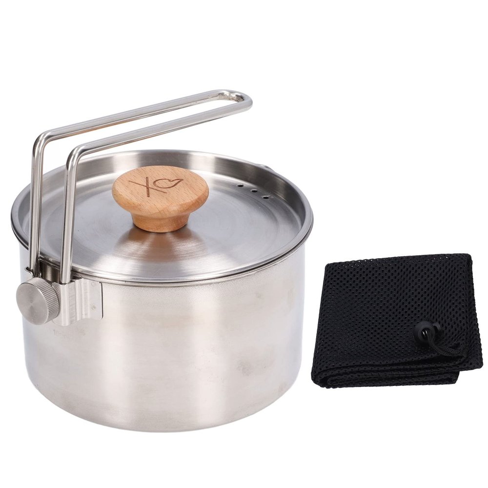 TOPINCN 1000ml Camping Pot, Stainless Steel Portable Outdoor Tea Coffee Pot Portable Cooking Pot with Detachable Handle for Outdoor Picnic Hiking
