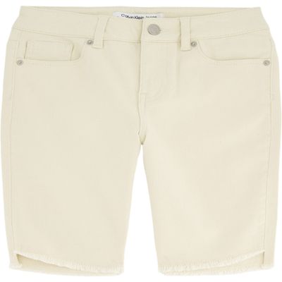 Calvin Klein Girls' Bermuda Jean Shorts, Stretch Denim, Skinny Fit, Roll-Up Cut-Off Hem, Seedpearl/Slant Hem, 12