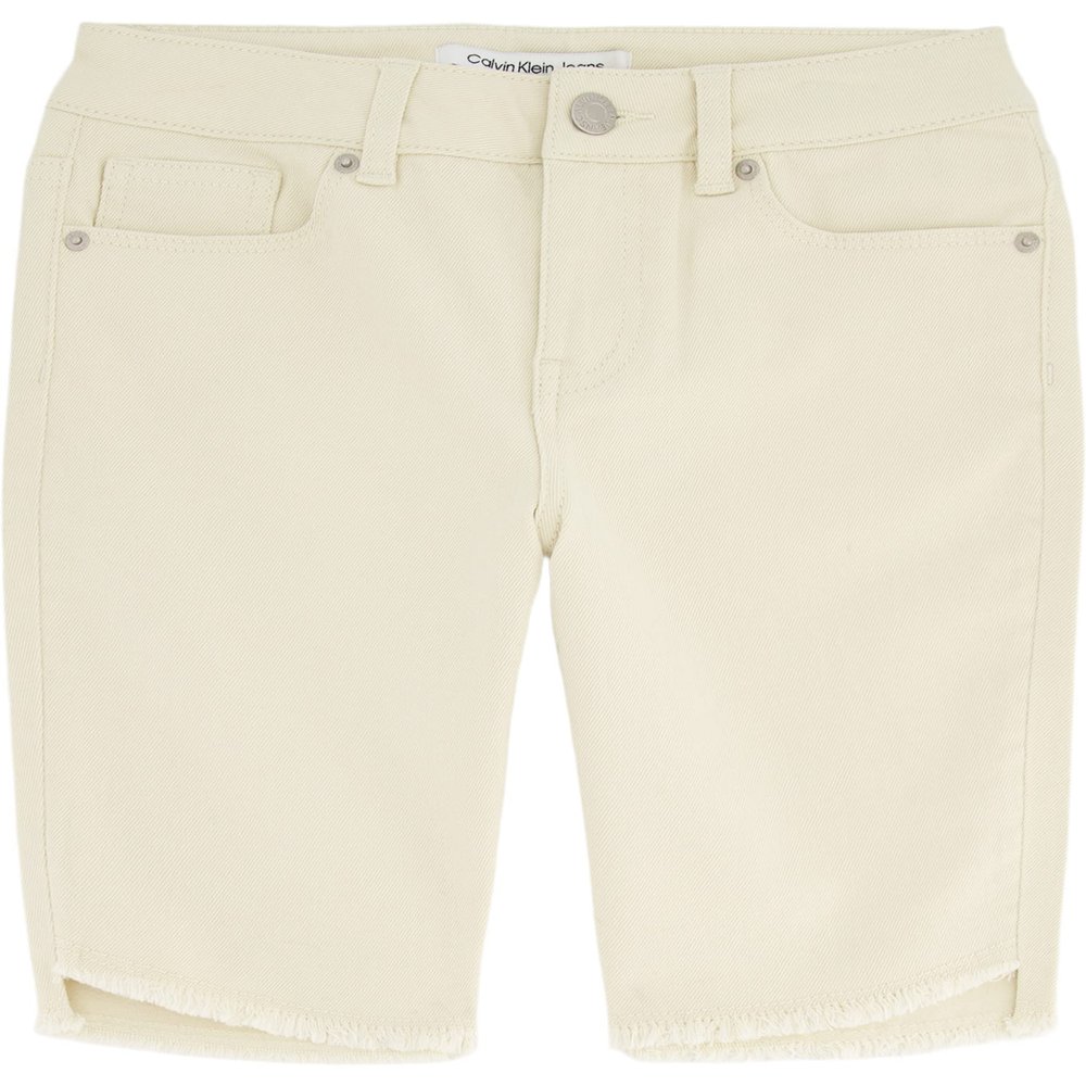 Calvin Klein Girls' Bermuda Jean Shorts, Stretch Denim, Skinny Fit, Roll-Up Cut-Off Hem, Seedpearl/Slant Hem, 12