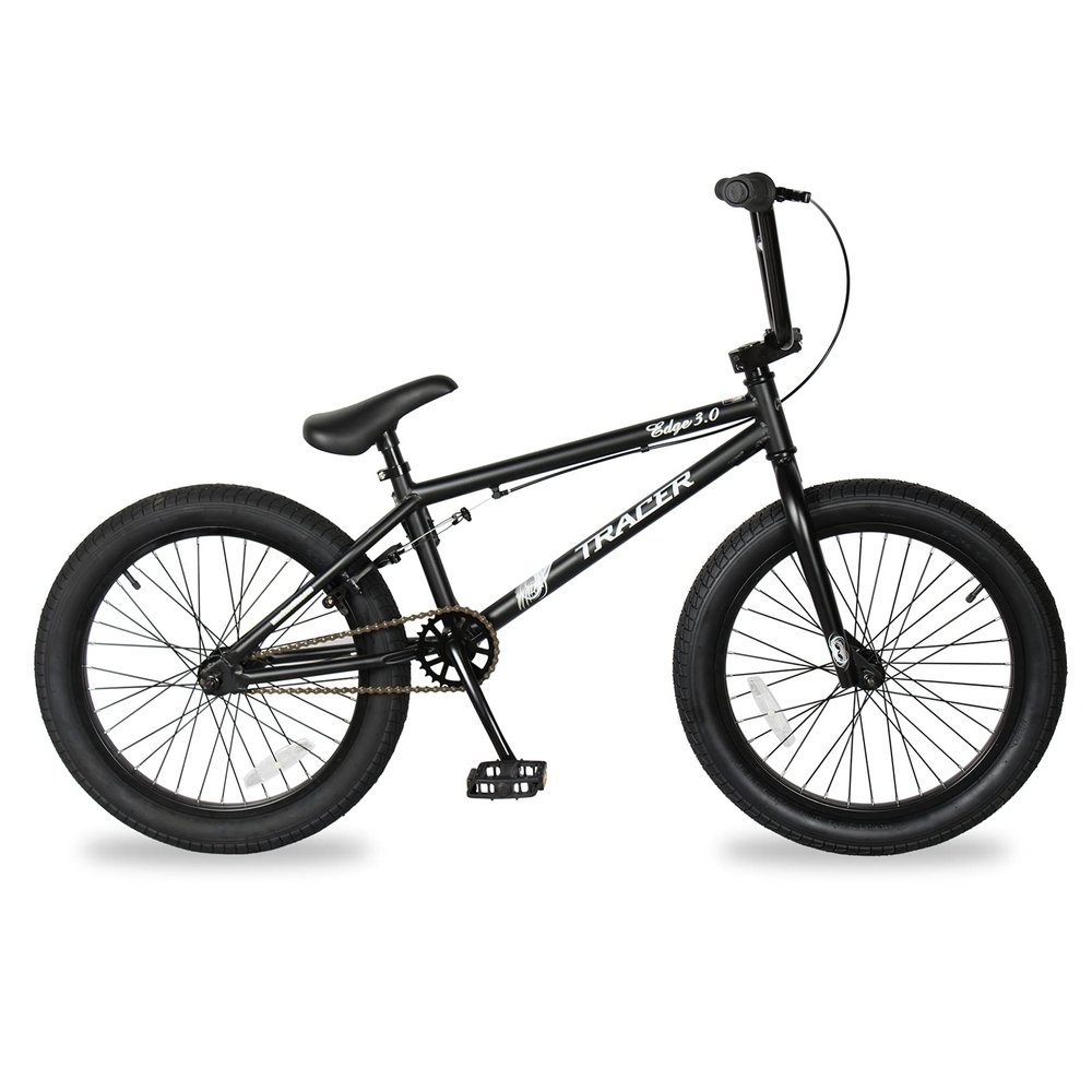 Tracer Edge Kids Freestyle BMX Bike, Entry and Intermediate Rider, Boys and Girls Bikes, 20-Inch Wheels, Hi-Ten Steel Frame, U Brake 2/3-Piece Crank Options (3.0, Matte Black)