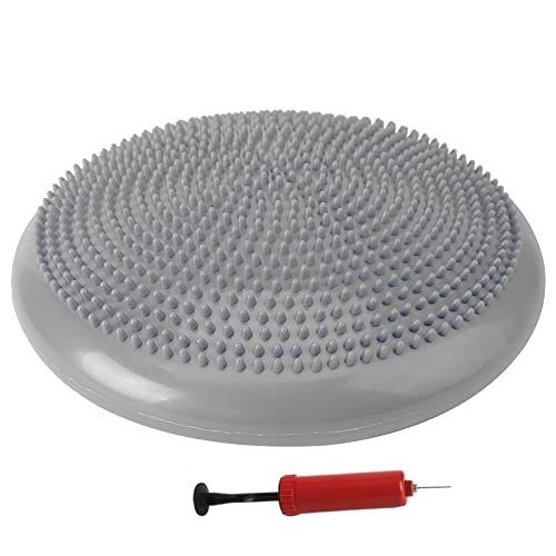 GOMMER Inflatable Yoga Massage Mat Yoga Balance Disc Massage Pad Cushion Mat Round Inflatable Ball Durable Universal Sports Gym Fitness for Bodybuilding (Color : Grey with Pump)