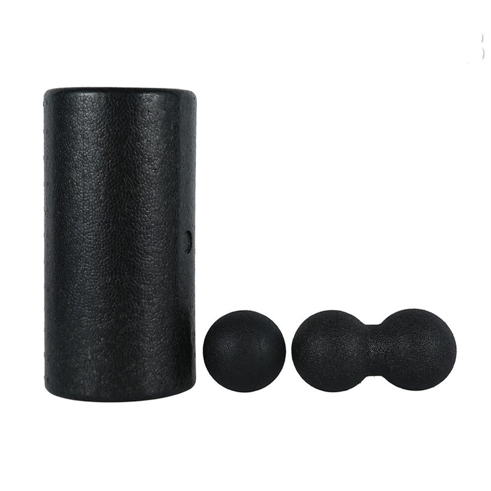 GOMMER 3/5pcs Yoga Massage Roller&Fitness Ball Foam Roller Set for Back Pain Self-Myofascial Treatment Pilates Muscle Release Exercises for Bodybuilding (Color : Black 3PCS)