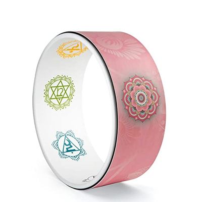 GOMMER PU Color Printing Yoga Wheel, Open Back, Rear gerster, Professional Beginner Stovepipe Yoga Ring, Pula Racing Auxiliary Tool for Bodybuilding (Size : Pink Flower PU)
