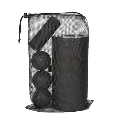 GOMMER 4pcs Yoga Massage Roller & Fitness Ball Foam Roller Set for Back Pain Self-Myofascial Treatment Pilates Muscle Release Exercises for Bodybuilding (Color : Black)