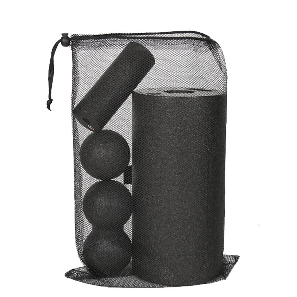GOMMER 4pcs Yoga Massage Roller & Fitness Ball Foam Roller Set for Back Pain Self-Myofascial Treatment Pilates Muscle Release Exercises for Bodybuilding (Color : Black)