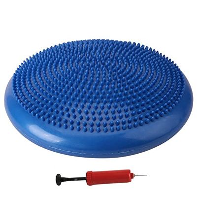 GOMMER Inflatable Yoga Massage Mat Yoga Balance Disc Massage Pad Cushion Mat Round Inflatable Ball Durable Universal Sports Gym Fitness for Bodybuilding (Color : Blue with Pump)