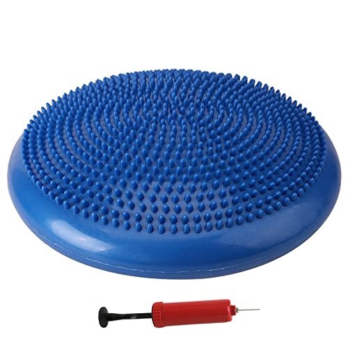GOMMER Inflatable Yoga Massage Mat Yoga Balance Disc Massage Pad Cushion Mat Round Inflatable Ball Durable Universal Sports Gym Fitness for Bodybuilding (Color : Blue with Pump)