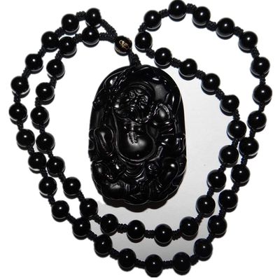 2.3" China Certified Nature Black Obsidian Jade Zhongkui Amulet Hand Made Necklace Pendants 8956