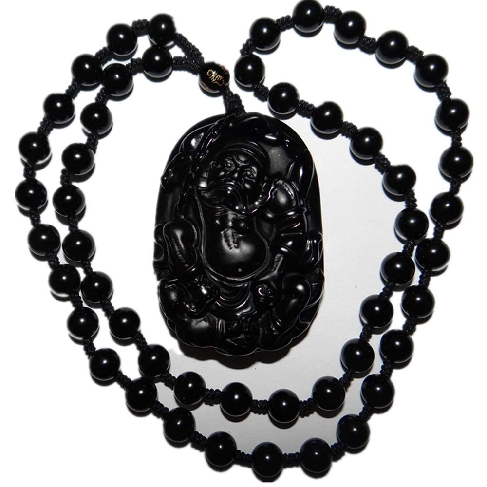 2.3" China Certified Nature Black Obsidian Jade Zhongkui Amulet Hand Made Necklace Pendants 8956