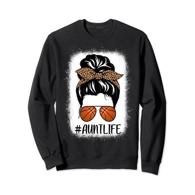 Aunt Life Basketball Bleached Messy Bun Hair Leopard Auntie Sweatshirt