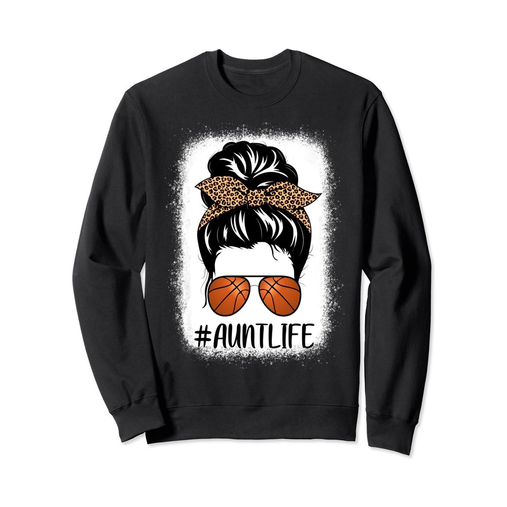 Aunt Life Basketball Bleached Messy Bun Hair Leopard Auntie Sweatshirt