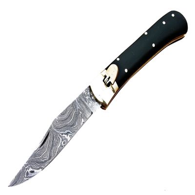 Custom handmade Damascus steel Switch Blade Folding Knife