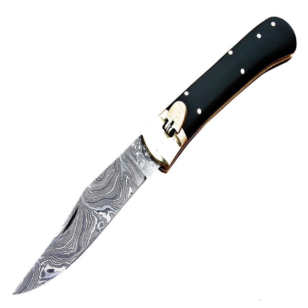 Custom handmade Damascus steel Switch Blade Folding Knife