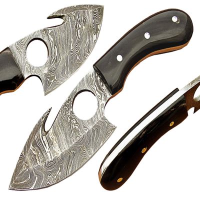 Custom handmade Damascus steel Gut Hook Skinning Knife
