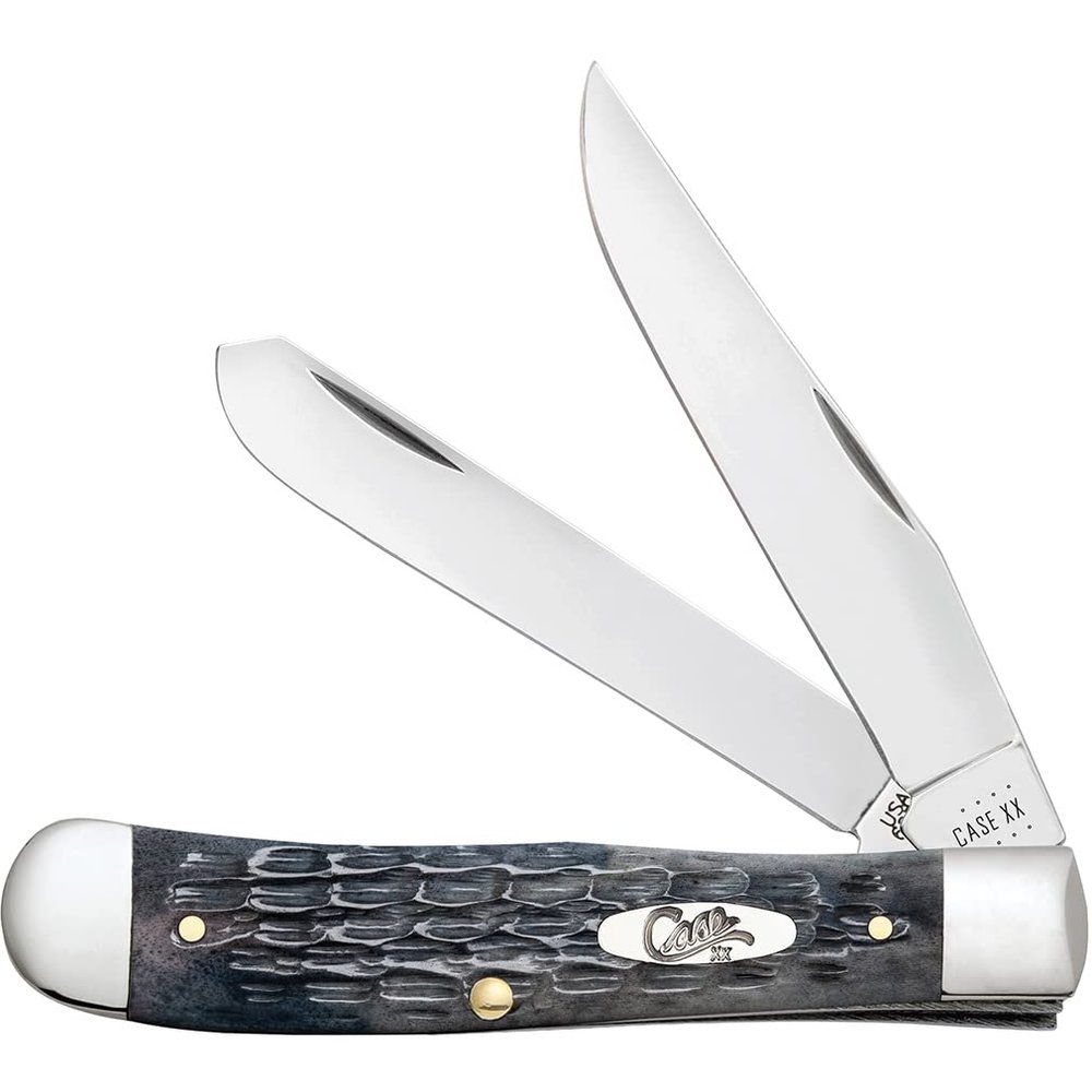 Case XX WR POCKET KNIFE TRAPPER - POCKET WORN GRAY BONE CRANDALL JIG, ITEM 58410, LENGTH CLOSED 4 1/8 INCH (6254 CS)