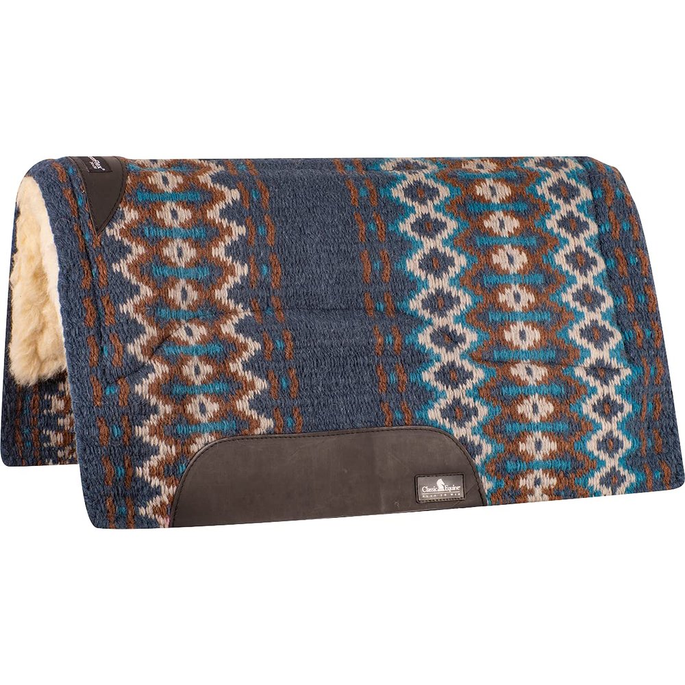 Classic Equine Sensorflex Wool Straight Top Saddle Pad, 3/4-inch Thick, Navy-Chestnut, 34-inch x 38-inch (CSWFP3422NVCST)