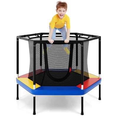 Giantex 48" Kids Trampoline, Outdoor Indoor Mini Recreational Round Trampoline w/Safety Enclosure Net, Foam Padded Handrails, Stable Hexagonal Shape Toddler Trampolines for Kids Gift