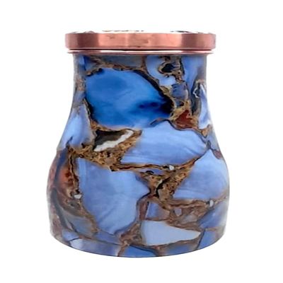 Ornate International Pure Copper Hammered Design Copper Water Bottle Pitchers And Bedside Carafes With Tumbler Water Bottle Storage With Lid 1000 ml (Marble)