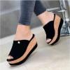 oiangi Wedge Platform Sandals for Women Summer Fish Mouth Open Toe Slip-on Flip Flops Heeled Sandals Solid Comfortable Casual Outdoor Shoes Slippers Black view 2
