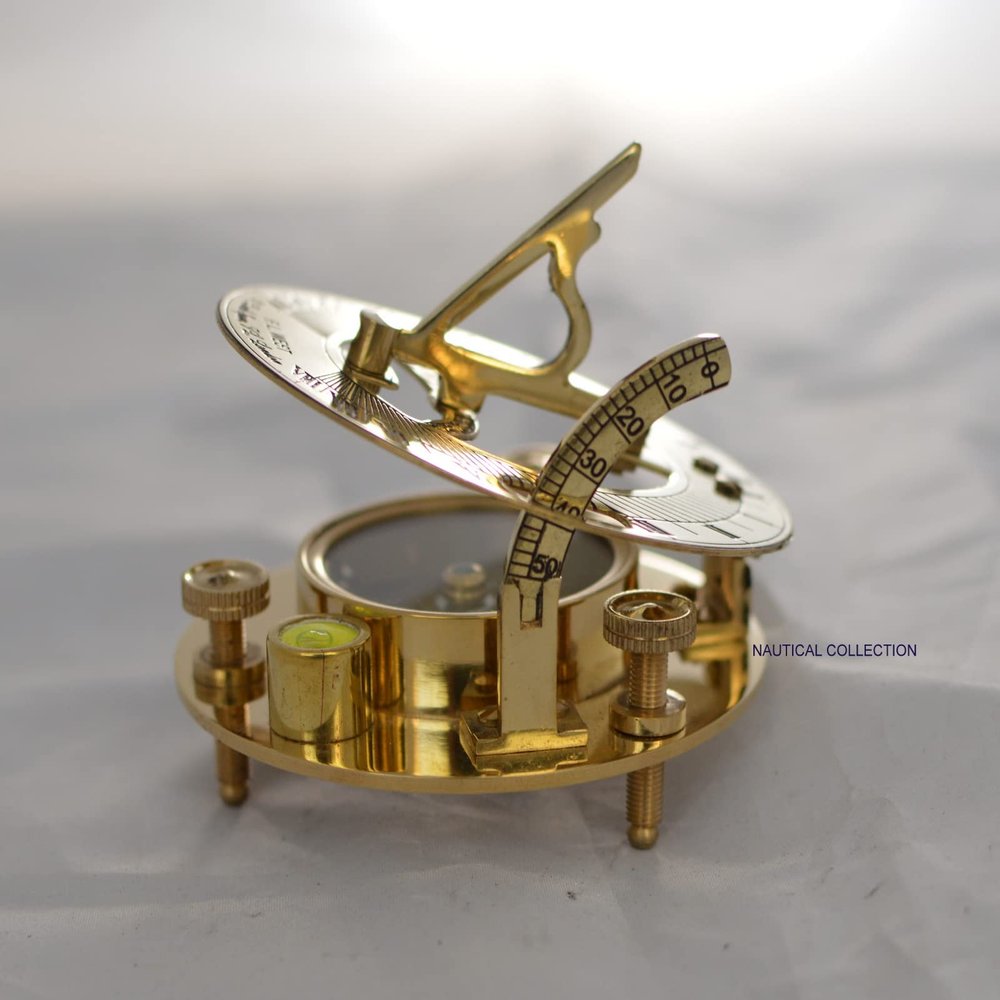 NAUTICAL COLLECTION | Brass Round Sundial Compass | Unique Gifts for Son, Father, Love, Partner, Spouse, Fianc. - - Steampunk Accessory - Shiny Finish - Beautiful Handmade Gift -Brass Compass