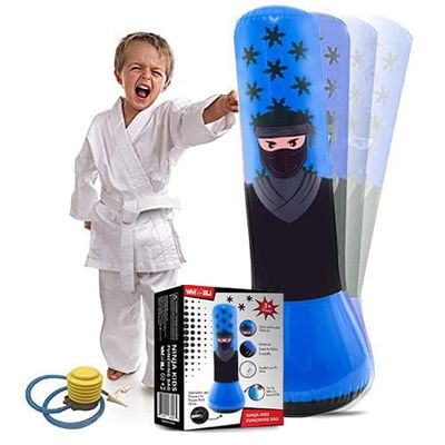 Whoobli Ninja Inflatable Kids Punching Bag, Inflatable Toy Punching Bag for Kids, Bounce-Back Bop Bag for Play, Boxing, Karate, Anger Management, Gift for 3-7 Years Old, Toys Age 3 4 5 6 7; New 2025
