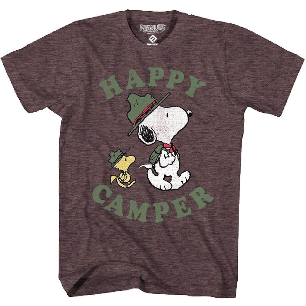 Snoopy Woodstock Happy Camper Vintage T-Shirt (XX-Large) Brown