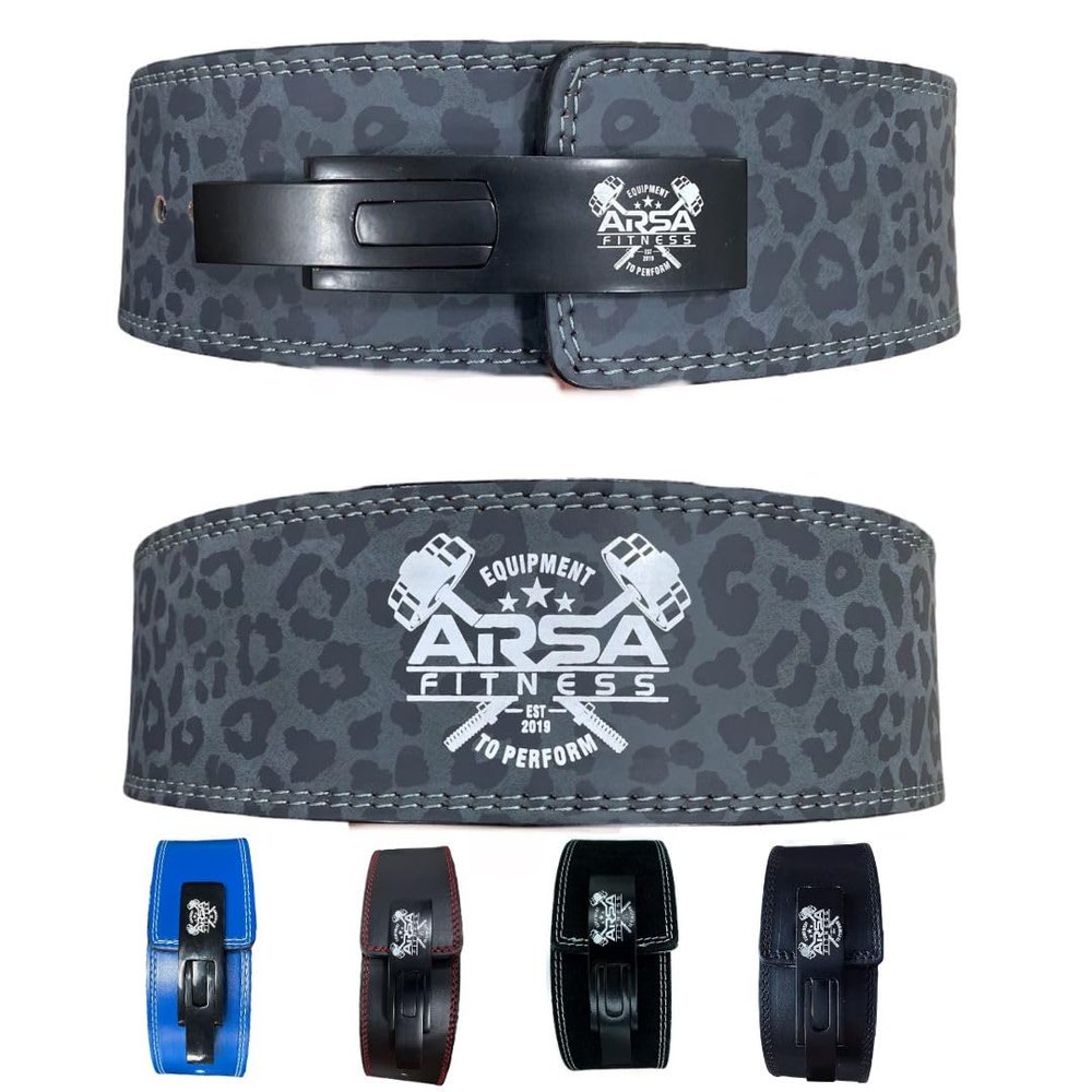 Arsa Fitness Weightlifting Adjustable Lever Belt for Men & Women Real Cow Hide Leather for Powerlifting Back Support Workout Deadlifts Squats 10MM Thickness 4" Width (X-LARGE, NAIBAKU PANTHER)