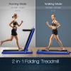 Goplus 2-in-1 Folding Treadmill, 2.25HP Electric Under Desk Treadmill W/LED Display, Blue Tooth Speaker, APP & Remote Control, Phone Holder, Walking Running Machine for Home Office Gym (Navy) view 2
