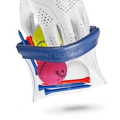 EGG PRO Golf Tees Pouch Bag with Hanger, Clear Transparent Wide Squeeze Top Bag Tee Holder, Store Golf Essentials and Valuables - Navy Color