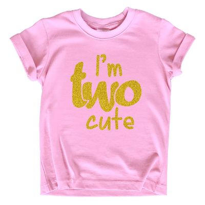 2nd Birthday Outfits for Toddler Girls im Two Cute Shirt Girl 2 Years Old Second Birthday (Gold Glitter on Pink, 2 Years)