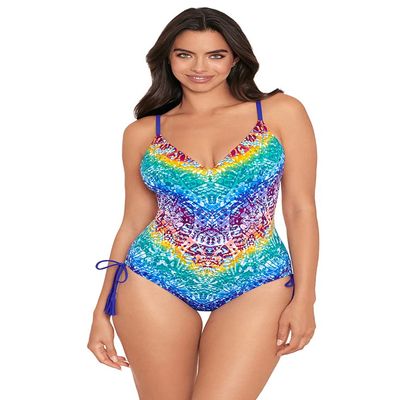Skinny Dippers Women's Swimwear Alice Shape Shifter V-Neckline Soft Cup One Piece Swimsuit, Rainbow, Small