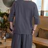 Mens 2 Piece Linen Outfits Summer Stylish 3/4 Sleeves V Neck T Shirts and Capri Harem Pants Lounge Set Comfy Loungewear Dark Gray view 3