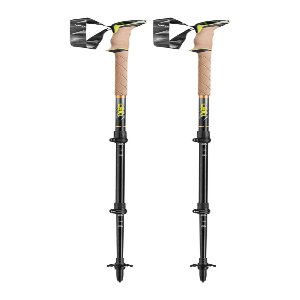 LEKI Sherpa Aluminum Adjustable Lightweight Ski Poles for Backcountry Skiing & Snowboarding - Dark Anthracite-Copper-Neonyellow - 110-145 cm