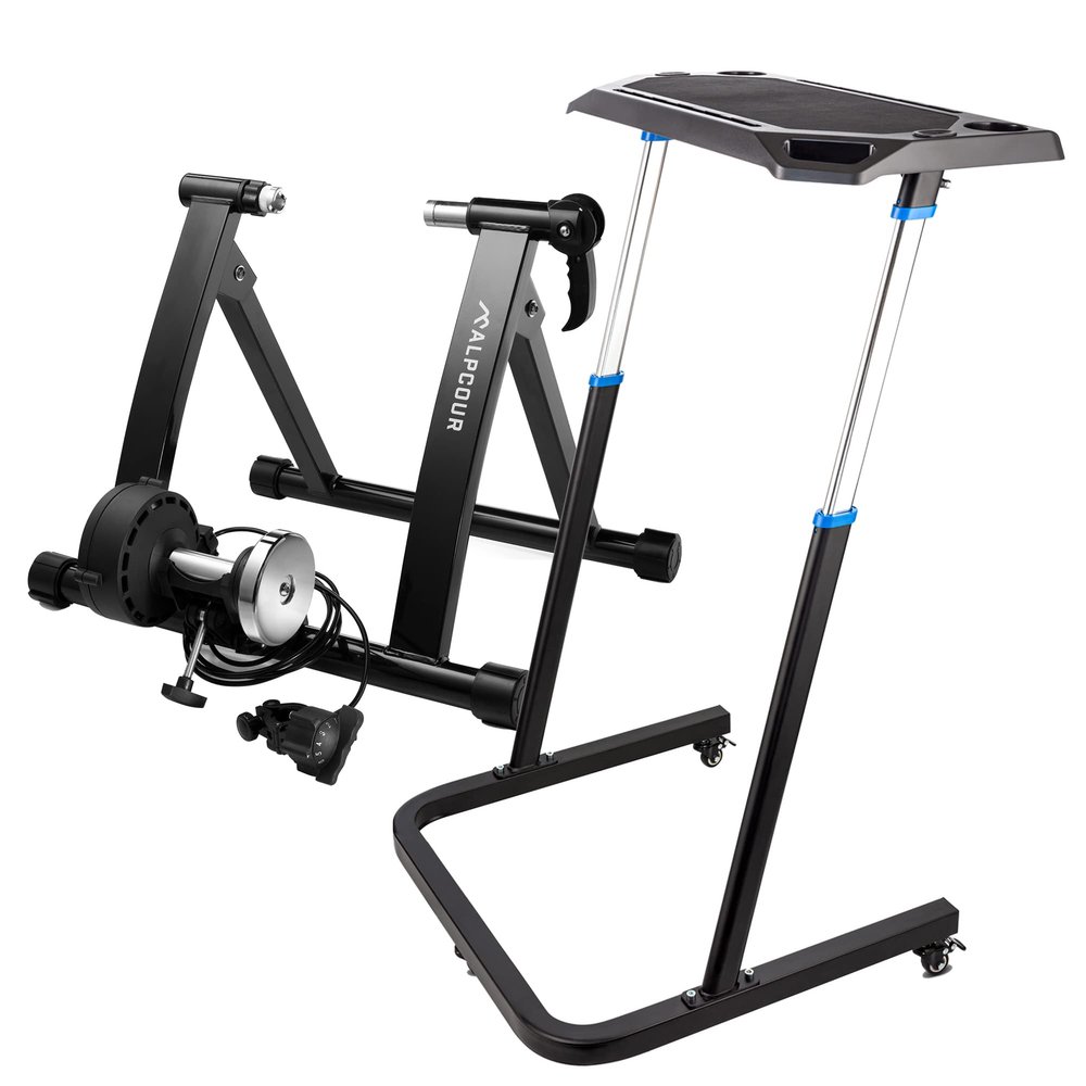 Alpcour Magnetic Bike Trainer Stand for Indoor Riding  with Portable Multi-Tasking Bike Trainer Fitness Desk