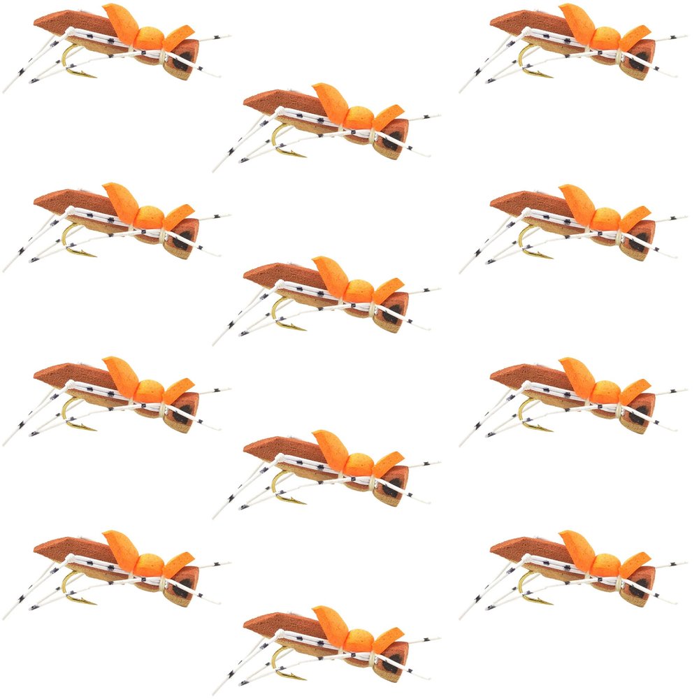 The Fly Fishing Place Morrish Hopper Foam Body High Visibility Grasshopper Dry Fly Fishing Fly - 12 Flies - Tan/Brown - Hook Size 10 - Hopper Dropper Indicator Fly