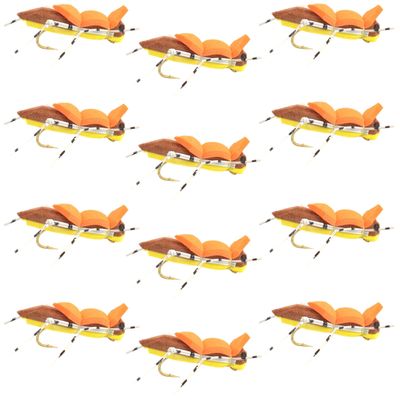 The Fly Fishing Place Morrish Hopper Foam Body High Visibility Grasshopper Dry Fly Fishing Fly - 12 Flies - Yellow/Tan - Hook Size 10 - Hopper Dropper Indicator Fly