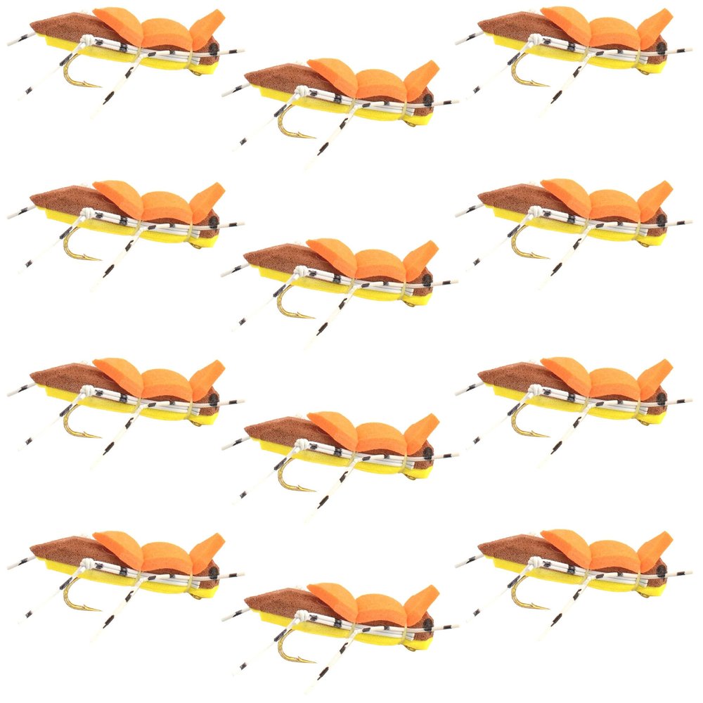 The Fly Fishing Place Morrish Hopper Foam Body High Visibility Grasshopper Dry Fly Fishing Fly - 12 Flies - Yellow/Tan - Hook Size 10 - Hopper Dropper Indicator Fly