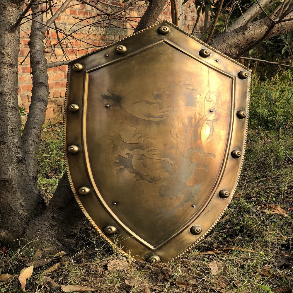 ARTIZANSTORE Brass Warriors Shield Art - Medieval Plaque Heraldry Art Decor - Fighting Shield Armour Shield for Cosplay, Role-Play