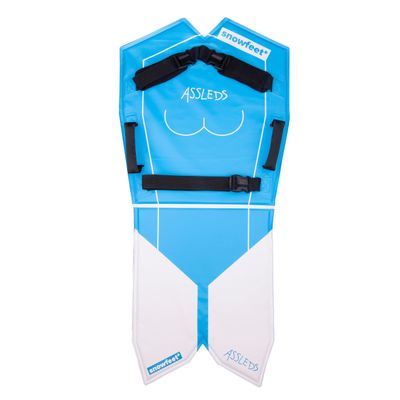 ASSLED - The Ultimate Snow Sled - Amazing Super Sled - Wearable Multifunctional Fun Winter Bobsled Toboggan Sledge for Adults and Kids - 2 Riders Winter Fun in The Snow - by Snowfeet (Blue)