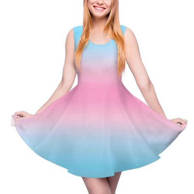 BAIKUTOUAN Transgender Flag Colors Mini Beach Dress Sleeveless Swing for Women Trendy Printed