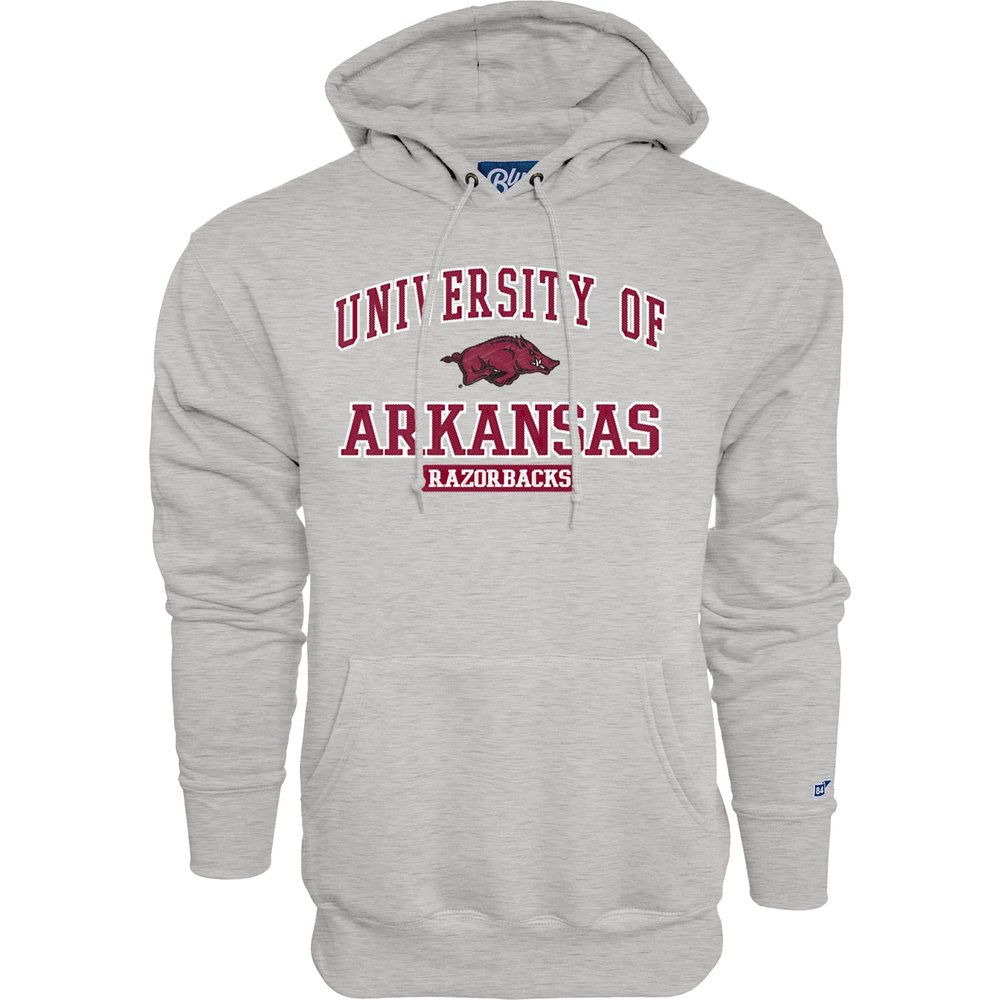 Blue 84 Arkansas Razorbacks Hoodie Twill Applique Grey, XX-Large