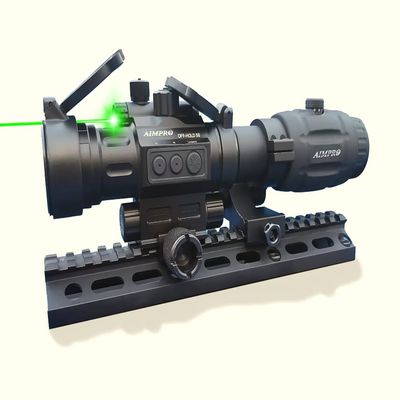 Aimpro ALFA Red Dot Sight with Green Laser and Flip to Side Magnifier Combo