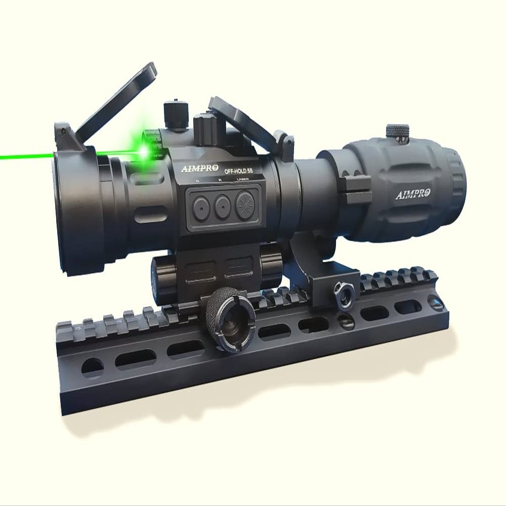 Aimpro ALFA Red Dot Sight with Green Laser and Flip to Side Magnifier Combo