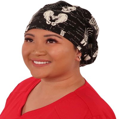 Sparkling EARTH Human Body Skeletons (Glows in the Dark) - Riley Medical Scrub Caps - Adjustable Cord Lock Closure - Made in USA!
