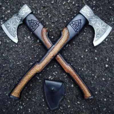 Custom Handmade Carbon Steel Tomahawk Axe Viking Hunting Camping Axe 3627, Vantage Axe Battle W Beautiful Design of Wood Handle Leather Cover.